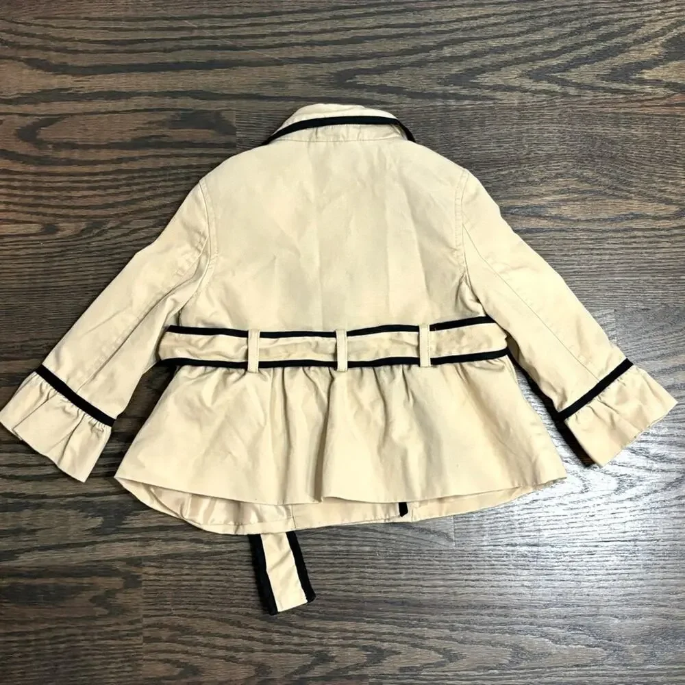 Janie and Jack Collection Tan Black Trim Belted Cotton Trench Coat 12-18 Months